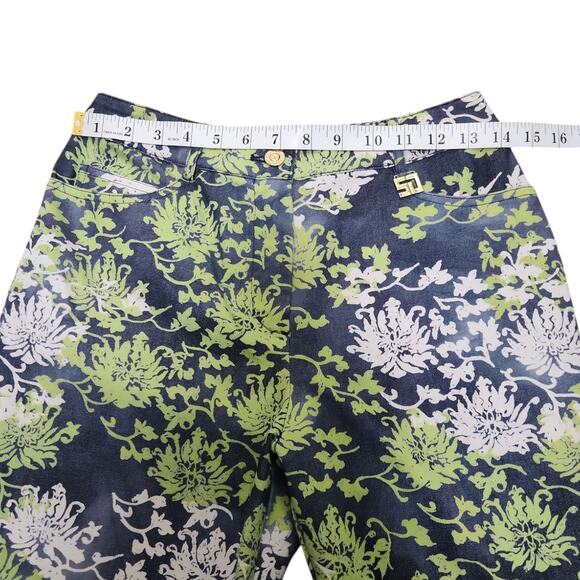 St John Sport By Marie Gray Pants Blue and Green Floral Pattern Size 4 - Picture 5 of 8